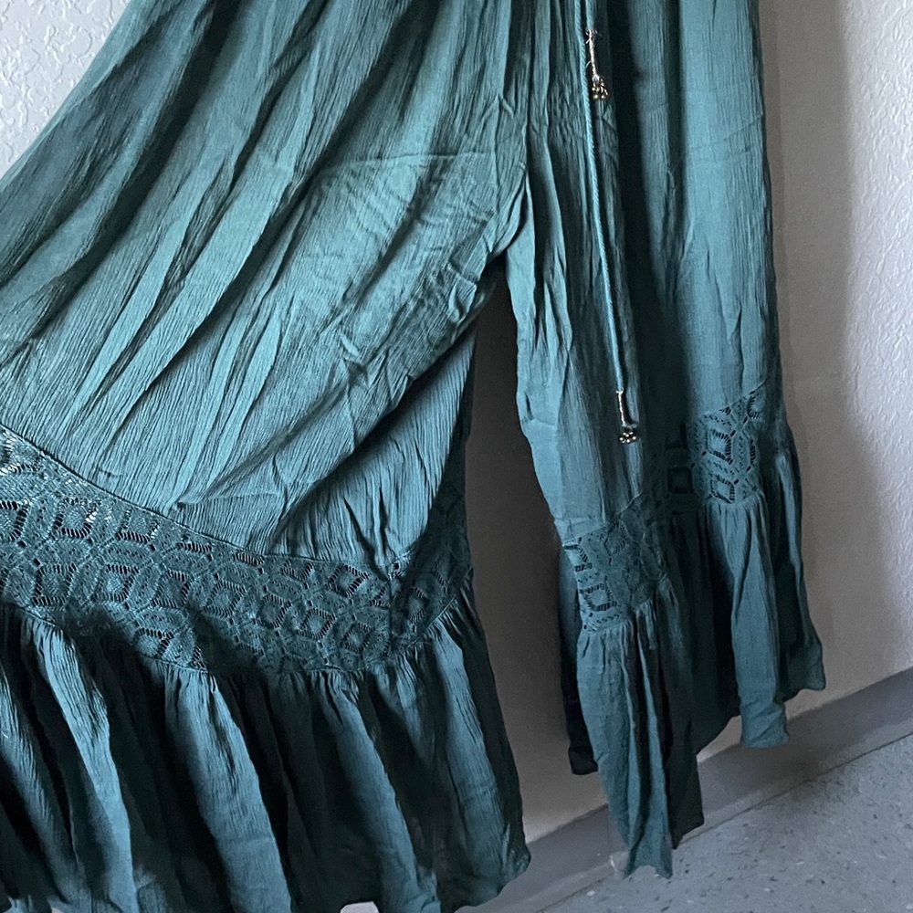 Angela Jumpsuit Dried Pine Crochet Jumper S Evergreen Firest Green Flowy - Picture 2 of 15